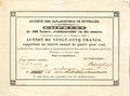 1861 - Action de vingt-cinq francs de la société des carabiniers de Nivelles