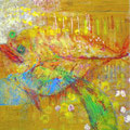 『　ひらめのメ 　』 380×400㎜  パネル、葉、顔料、膠、他