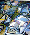 Traffico caotico, 2009.  Olio su tela,   cm. 70 x 80 