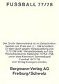 Rückseite eines Sammelbildes dieser Serie: Variante 2;  Fußball 77/78 - die neue Bundesliga (grünes Album); Bergmann Tütenbilder, Dortmund, Unna, Freiburg/Schweiz 
