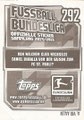 Sticker 292: Rückseite Sticker; Fußball Bundesliga; Topps