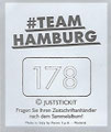 Rückseite eines Stickers dieser Serie; #Team Hamburg; Juststickit / Panini