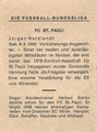 Sammelkarte ohne Nummer: Rückseite Sammelkarte; Die Fußball Bundesliga; Heinerle, Wundertüten, Hugo Hein KG, Bamberg