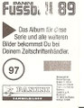 Sticker 97: Rückseite Sticker; Fußball 89; Panini Bilderdienst, Tütenbilder, Unterschleißheim