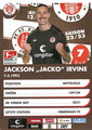 Jackson Irvine; Rückseite Autogrammkarte: Saison 2022/23 (2. Bundesliga)