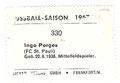 Rückseite eines Sammelbildes dieser Serie; Fußball Saison 1967/68; Sicker Verlag, Tütenbilder, Wiesbaden und Frankfurt