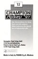 Rückseite eines Stickers dieser Serie; Champigon Stickers' s 97 (Die Superstars der Liga); Panini Bilderdienst, Nettetal, Kaldenkirchen
