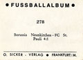 Sammelbild 278: Rückseite Sammelbild; Die neue Bundesliga in Farbbildern; Sicker Verlag, Tütenbilder, Wiesbaden und Frankfurt