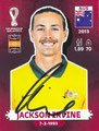 Sticker AUS 12 mit Originalunterschrift: Qatar 2022 (Fifa World Cup); Oryx Edition (burgundfarbene Sticker); Panini Bilderdienst