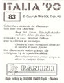 Sticker 83: Rückseite Sticker; Italia '90 (World Cup); Panini Bilderdienst, Unterschleißheim