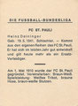 Sammelkarte ohne Nummer: Rückseite Sammelkarte; Die Fußball Bundesliga; Heinerle, Wundertüten, Hugo Hein KG, Bamberg