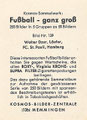 Sammelbild 139: Rückseite Sammelbild; Fußball-ganz groß (Teil 1);  Kosmos, Zigarettenfabrik, Memmingen