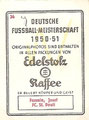 Rückseite eines Sammelbildes dieser Serie; Deutsche Fußball-Meisterschaft 1950/51; Edelstolz, Kaffee, Hamburg