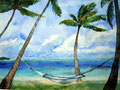 Strand von Barbados 40x50cm,(c)D.Saul 2011,Palmenstrand-Hängematte