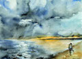 Einsamkeit 1 ,40x50cm,(c)D.Saul 2011,Strand-Himmel-Wolken