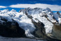 Castor  4226, Pollux  4091m und  Breithorn  4165m  vom Gornergrat