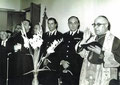 Inaugurazione del Centro Sociale. A destra S.E. Mons. Bacile (Vescovo di Acireale), a sinistra, dietro il vaso dei fiori, Don Vincenzo. 25/10/1964