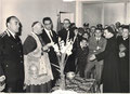 Inaugurazione del Centro Sociale. Da sinistra: S.E. Mons. Bacile (Vescovo di Acireale), Mons. Cannavò (Vicario e futuro Arcivescovo di Messina), Don Vincenzo e Mons. Grasso (Segretario del Vescovo). 25/10/1964