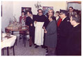 Natale 1973: Mostra di Salvatore Incorpora nei locali della Canonica "San Francesco". Da sinistra: Pippo Tornabene, S.E. Mons. Ignazio Cannavò, Incorpora, Maresciallo Nicolosi, Don Vincenzino.