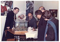 Natale 1973: Mostra di Salvatore Incorpora nei locali della Canonica "San Francesco".  Da sinistra: Don Vincenzino, Incorpora, 