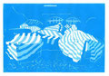 © Schidlo 2014; Stillleben mit blauen Booten, 2. Zustand; Reduktions-Linolschnitt; verkauft