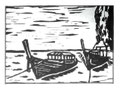 © Schidlo 2014; Boote am Hafen; s/w Linolschnitt