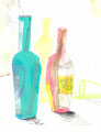 《瓶》　紙に水彩、アクリル絵の具、インク、色鉛筆　140mm×130mm/2013　　　　　　　　　　　
