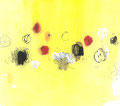 《浮遊する林檎》　紙に水彩、アクリル絵の具、色鉛筆、インク、ペン　210mm×210mm／2011