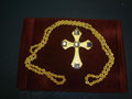4L - croce bizantina incisa a mano in argento dorato con lapislazzuli - catena in argento dorato a tortiglione