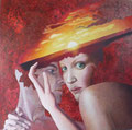  Woman Wearing Sunset hat           acrylic on canvas 27.5x27.5 inch, 70x70 cm 2014