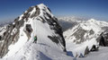 der Gipfel der Hochalmspitze, die Spuren rechts führen aus der Gussenbauerrinne heraus