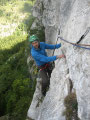 2. Seillänge, im Hangelriss nach der Hälfte der Seillänge