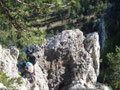 Blick zum Stand nach der 2. Seillänge, dahinter der Baumgartnerturm