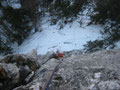 in der 2. Seillänge (Blick zum Stand)