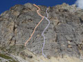 rot die Originalroute, blau die untere und die obere Variante