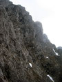 Blick am Ende der 6. Seillänge zur glatten Nordwand des Kampl