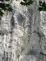 der Nachsteiger an der Schlüsselstelle der Blechmauernverschneidung 