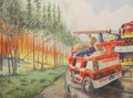 Die Baerler Jugendfeuerwehr auf dem Weg zu ihrem ersten Einsatz, 2005, 39x52cm