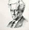 Philosoph Portrait Bertland Russell in Perfekter Tuschezeichnung von Cecily Park 
