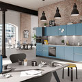 23 Küchenzeile mit Kombi-Backofen/Mikrowelle, Einbau-Backofen, Induktionsfeld und Unterbauhaube (Blaubeer/Altes Eisen/Anthrazit)