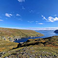 Akkarfjord from above the hills, where we have been collecting mushrooms and berries every day.