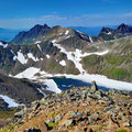 Most of the lakes are still covered with ice and the glacier is covered with a lot of snow.