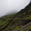 View back to the difficult descent on slippery rocks