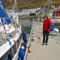 After each walk, the hunting dog of Cornelis (local mechanican, who will help us with our broken gear box), followed us to the boat.
