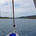 Entering the bay of Crookhaven after a great sail (tacking against the wind with the new sails on a much better angle)