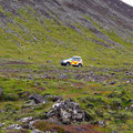 Search and rescue  vehicles patroling around the eruption site and looking for losts tourists...