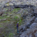 Exploring a lava field, with its caves