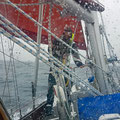 Wind picking up to 25kn, working on the sails