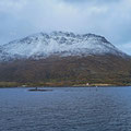Leaving Bergsfjord early in the morning and passing the "submarine" in the entrance to the harbour.