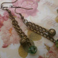 PCA010 pendientes cadenas y cuentas bronce y cristal